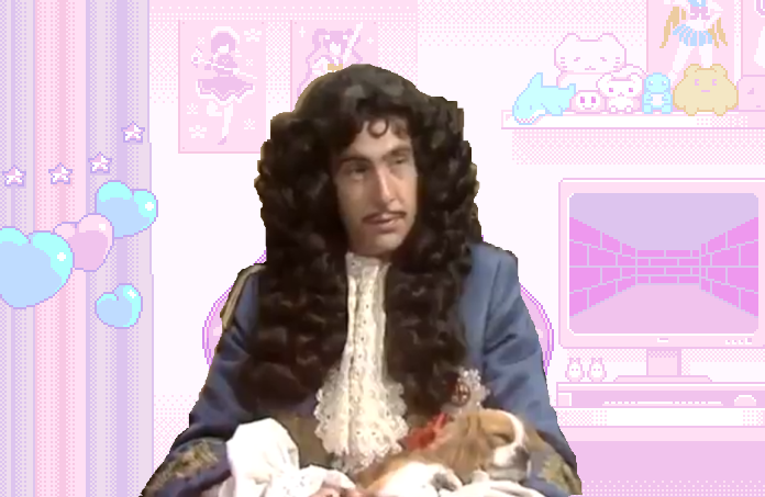 charles ii sitting in the streamer set-up of ame-chan from video game needy streamer overload